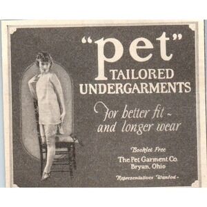 Pet Tailored Undergarments Bryan Ohio 1924 Magazine Ad AF7-SS4